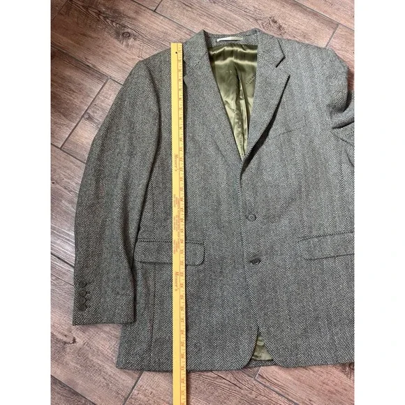 Charles Tyrwhitt Green‎ Herringbone Wool/Cashmere Blend Suit Jacket Size 44L - Picture 8 of 8